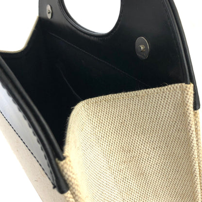 Yves Saint Laurent canvas leather switching handbag beige black vintage old upyt6w