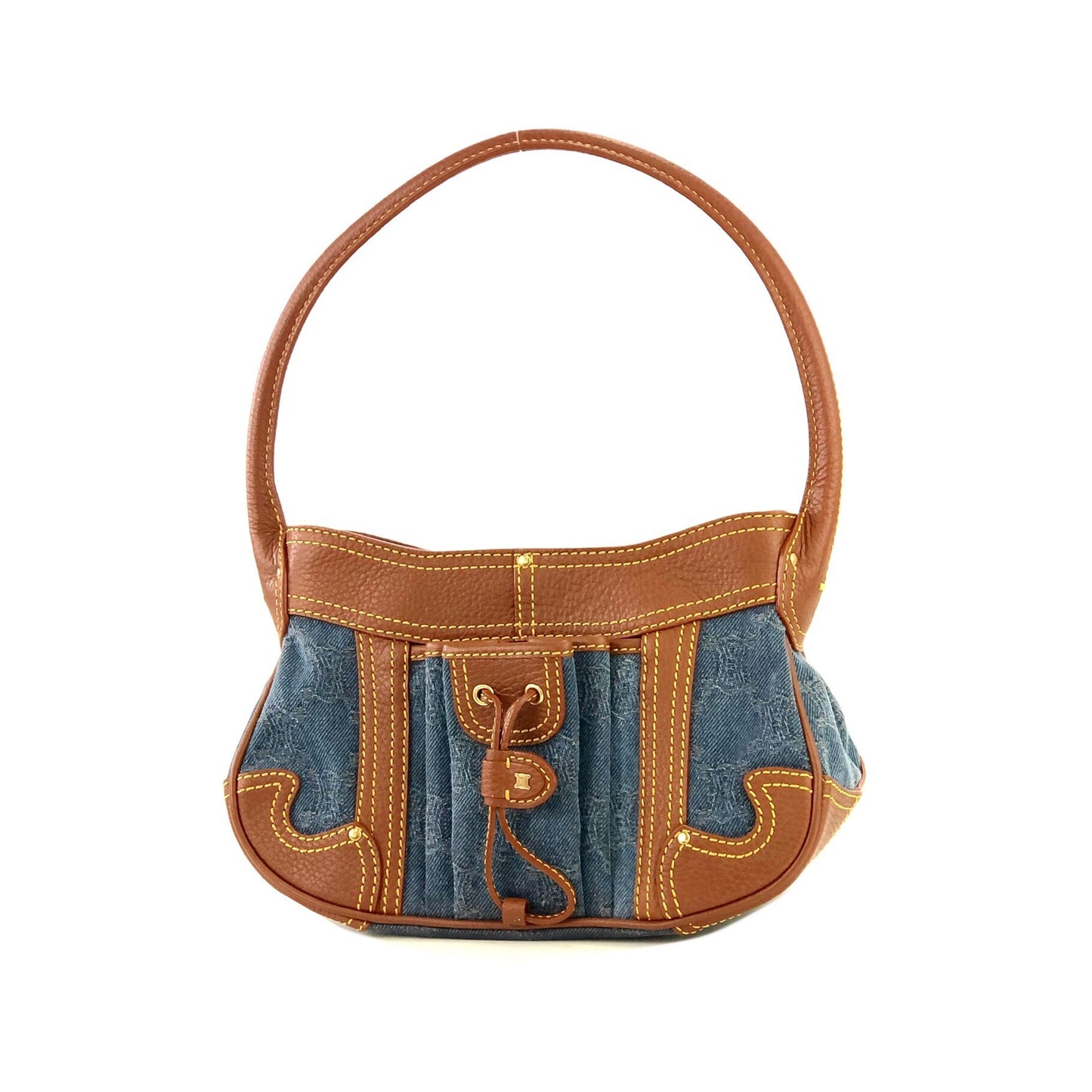 CELINE Blason Triomphe logo denim leather hobo mini bag handbag indigo brown vintage old celine aac7up