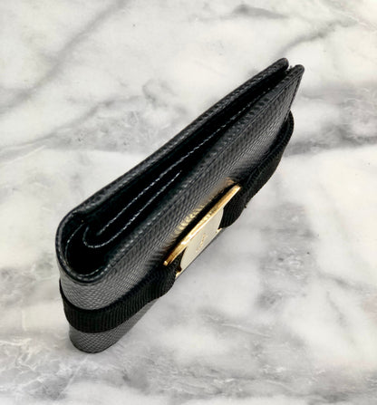 Salvatore Ferragamo Vala 緞帶蜥蜴皮小皮夾 黑色 復古 舊款 pkww8m