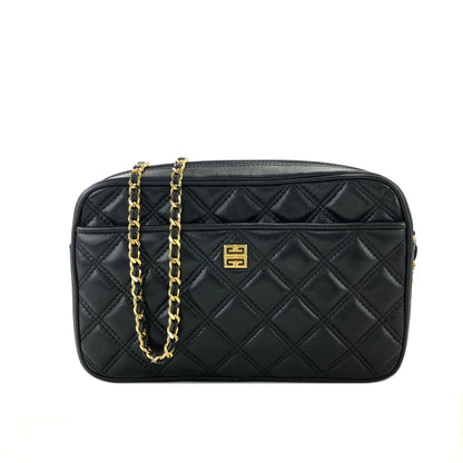 GIVENCHY 標誌絎縫皮革鏈單肩包 黑色 復古 舊款 aw5cyu