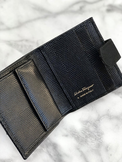 Salvatore Ferragamo Vala 緞帶蜥蜴皮小皮夾 黑色 復古 舊款 pkww8m