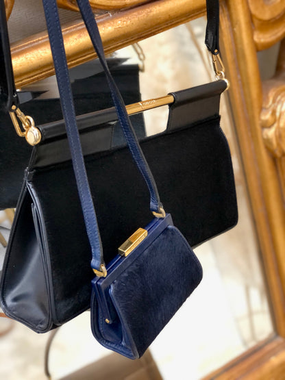 GUCCI Logo Unborn Calf Clasp Crossbody Small Shoulderbag Navy Vintage Old Gucci w4fitj