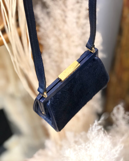 GUCCI Logo Unborn Calf Clasp Crossbody Small Shoulderbag Navy Vintage Old Gucci w4fitj