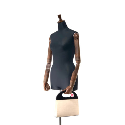 Yves Saint Laurent canvas leather switching handbag beige black vintage old upyt6w