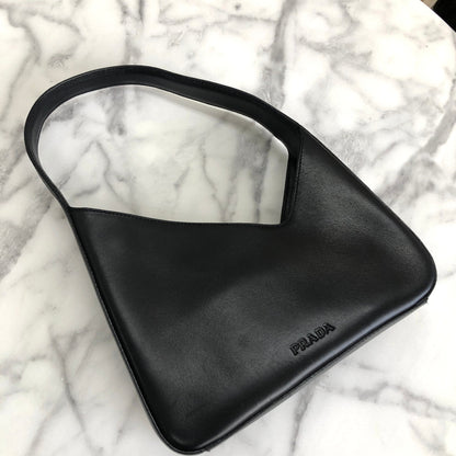 PRADA Leather Asymmetry Hobobag Handbag Black Vintage Old m55pkm