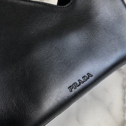 PRADA Leather Asymmetry Hobobag Handbag Black Vintage Old m55pkm