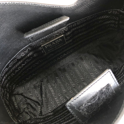 PRADA Leather Asymmetry Hobobag Handbag Black Vintage Old m55pkm