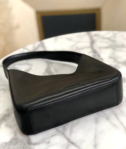 PRADA Leather Asymmetry Hobobag Handbag Black Vintage Old m55pkm