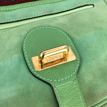 LOEWE Anagram embossed Suede Round Shoulder bag Green Vintage Old dkjysw