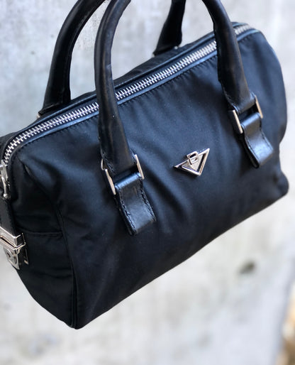 Bottega Veneta Logo Nylon Handbag Mini Boston bag Black Vintage Old dkdbsa