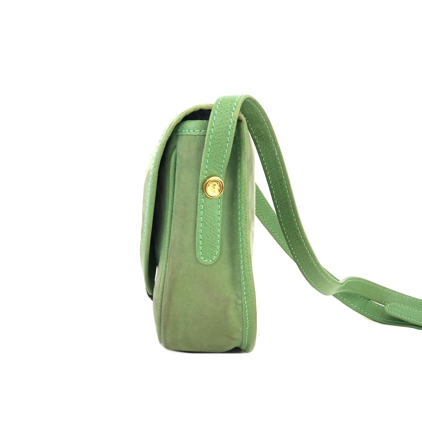 LOEWE Anagram embossed Suede Round Shoulder bag Green Vintage Old dkjysw