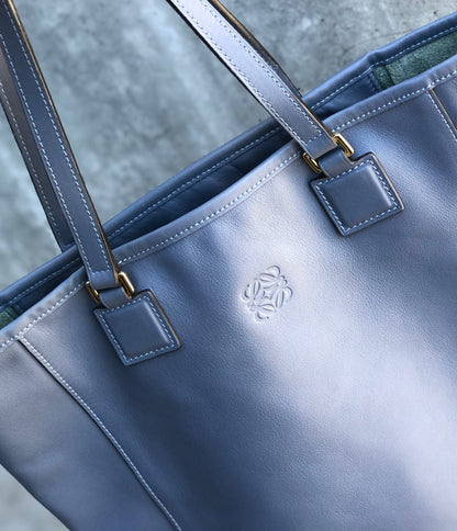 LOEWE Anagram logo Leather Totebag Blue Vintage Old 4vcds7