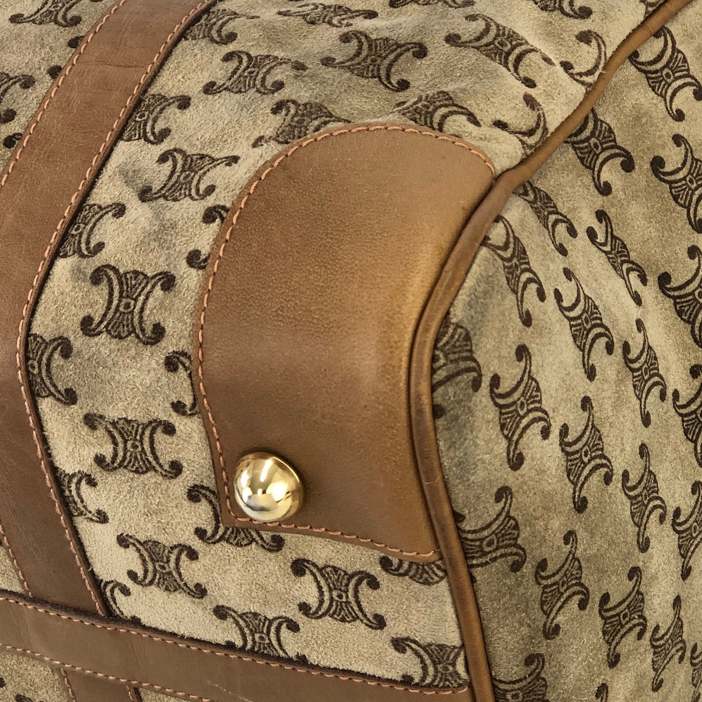 CELINE Blason pattern Suede Handbag Bostonbag Beige Vintage Old Celine 8nadk6