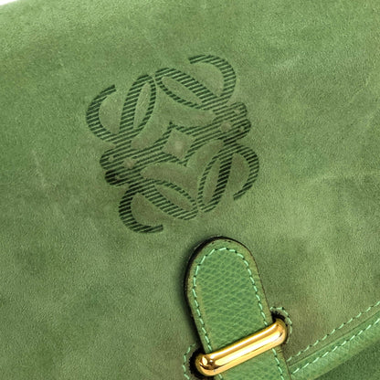 LOEWE Anagram embossed Suede Round Shoulder bag Green Vintage Old dkjysw