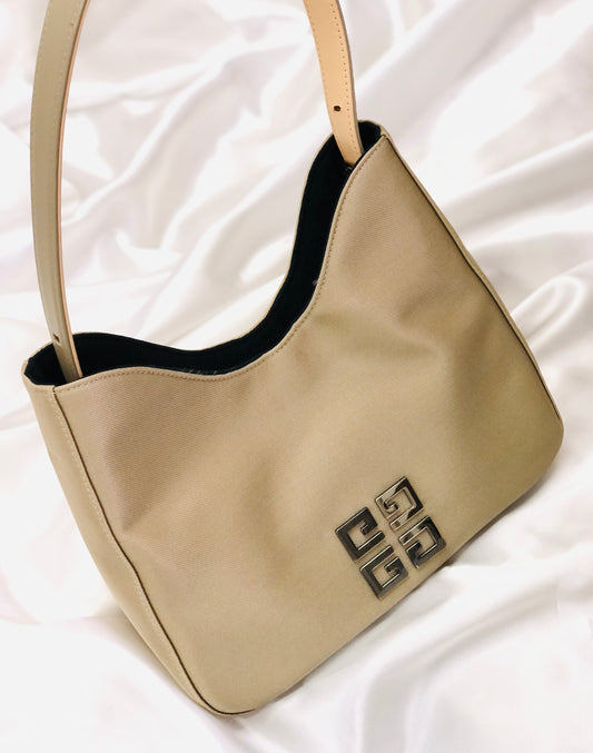 GIVENCHY Monogram Logo Nylon Hobo Shoulder bag Beige Vintage Old 6zcagg