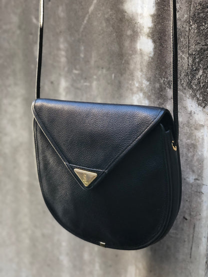 Yves Saint Laurent YSL logo Round Shoulder bag Black Vintage Old 63wbyu