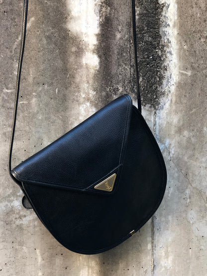 Yves Saint Laurent YSL logo Round Shoulder bag Black Vintage Old 63wbyu