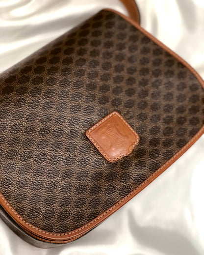 CELINE Macadam Blason embossed Flap Crossbody Shoulder bag Brown Vintage Old Celine 55cwnj