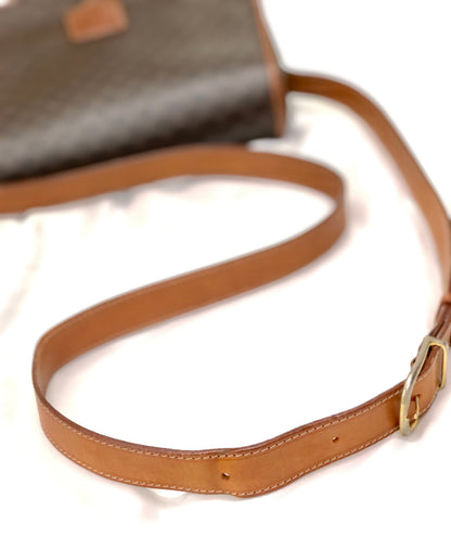CELINE Macadam Blason embossed Flap Crossbody Shoulder bag Brown Vintage Old Celine 55cwnj