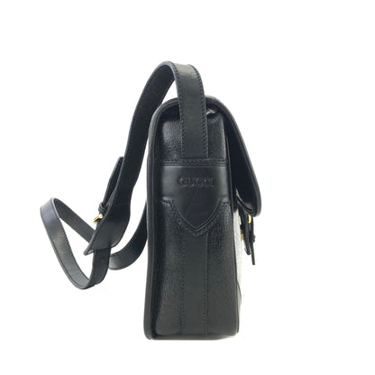 GUCCI Front buckle Leather Shoulder bag Black Vintage Old gucci dh3urc