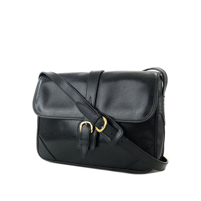 GUCCI Front buckle Leather Shoulder bag Black Vintage Old gucci dh3urc