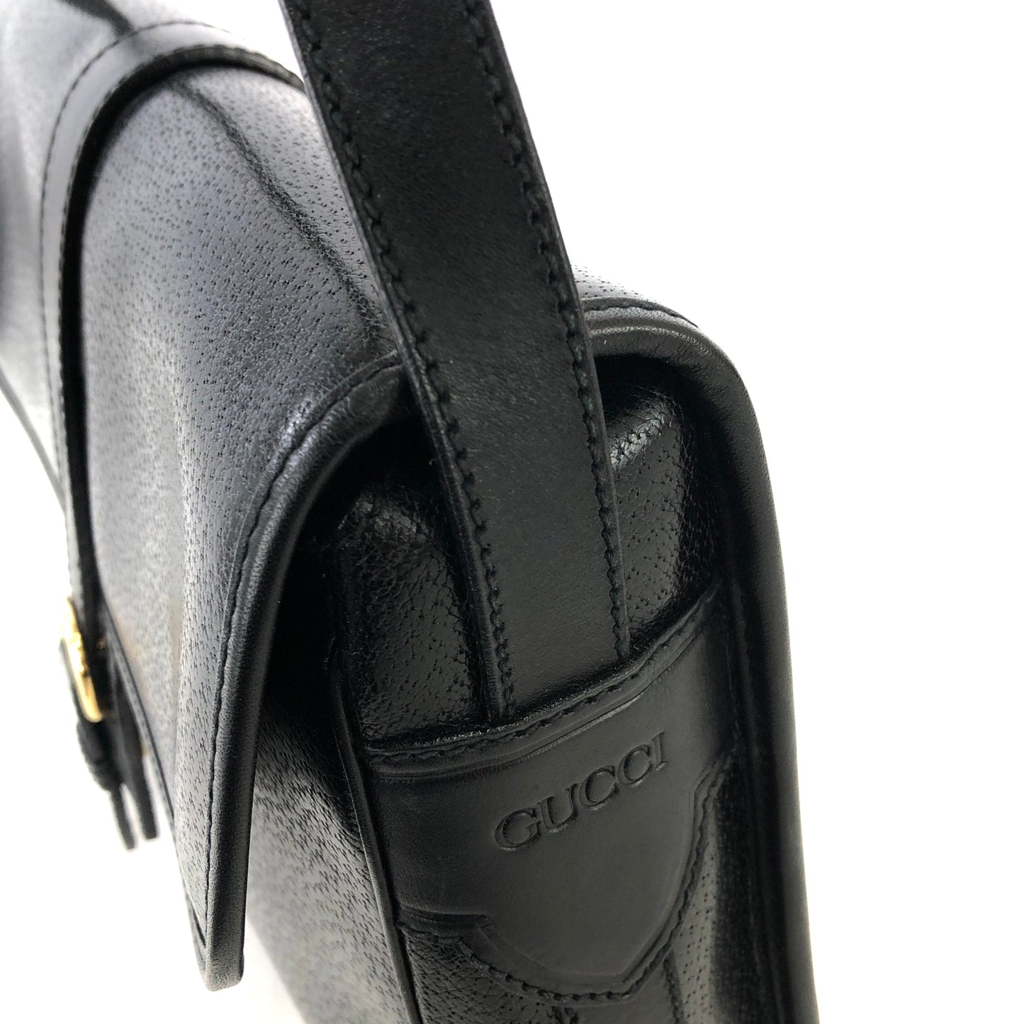 GUCCI Front buckle Leather Shoulder bag Black Vintage Old gucci dh3urc