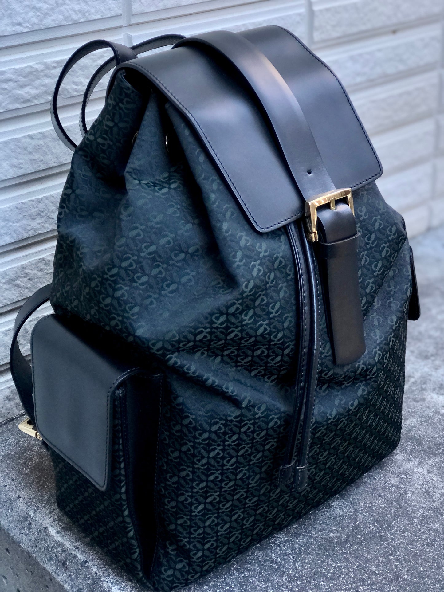 LOEWE Anagram pattern Jacquard Backpack Black Vintage Old akvukm