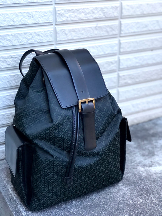 LOEWE Anagram pattern Jacquard Backpack Black Vintage Old akvukm