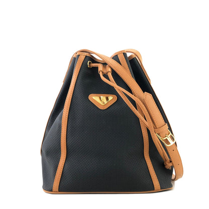 Yves Saint Laurent Triangle logo Drawstring Shoulderbag Black Vintage Old YSL xsyy46