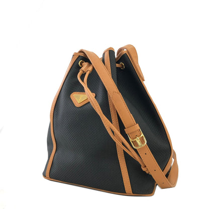 Yves Saint Laurent Triangle logo Drawstring Shoulderbag Black Vintage Old YSL xsyy46