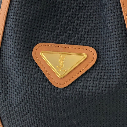 Yves Saint Laurent Triangle logo Drawstring Shoulderbag Black Vintage Old YSL xsyy46
