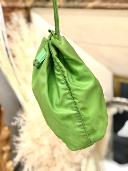 PRADA Triangle logo Nylon Drawstring Mini Handbag Green Vintage Old yjxupb
