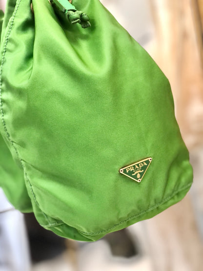 PRADA Triangle logo Nylon Drawstring Mini Handbag Green Vintage Old yjxupb