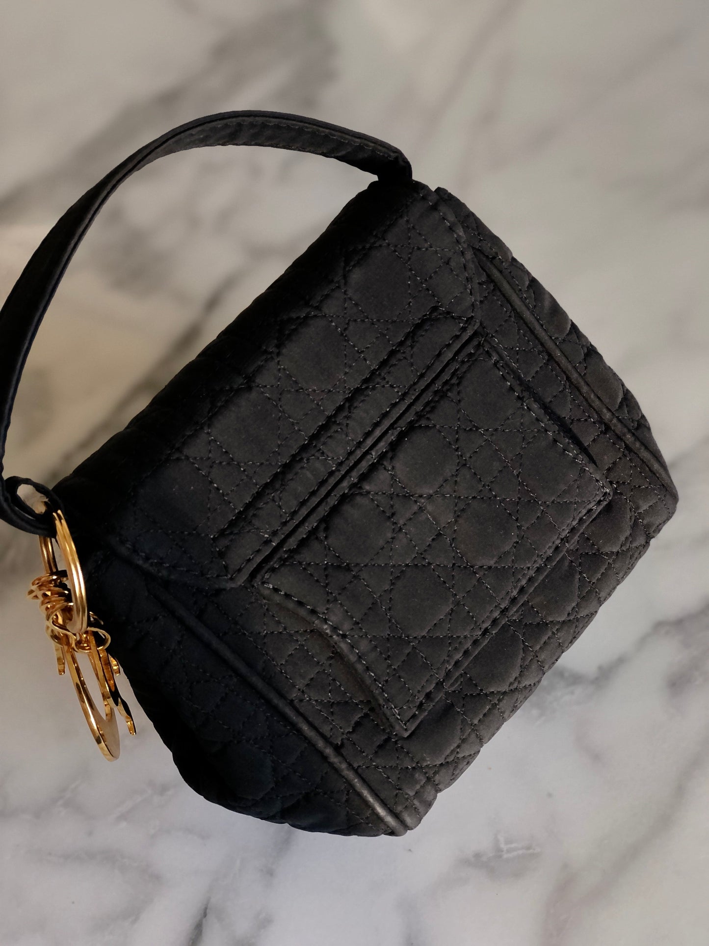 Christian Dior Cannage Lady dior Charm Nylon Mini Handbag Black rjk2u4