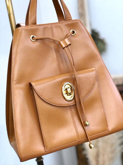 Christian Dior CD logo Drawstring 2Way Handbag Slingbag Camel Vintage Old 5wrcc6