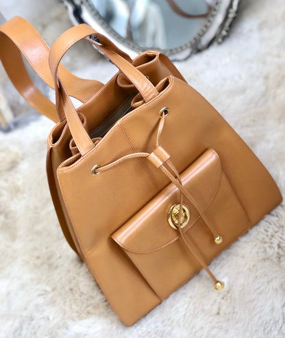 Christian Dior CD logo Drawstring 2Way Handbag Slingbag Camel Vintage Old 5wrcc6