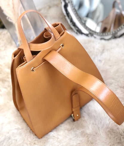 Christian Dior CD logo Drawstring 2Way Handbag Slingbag Camel Vintage Old 5wrcc6