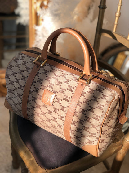 CELINE Blason 圖案絨面革手提包波士頓包米色復古舊 Celine 8nadk6