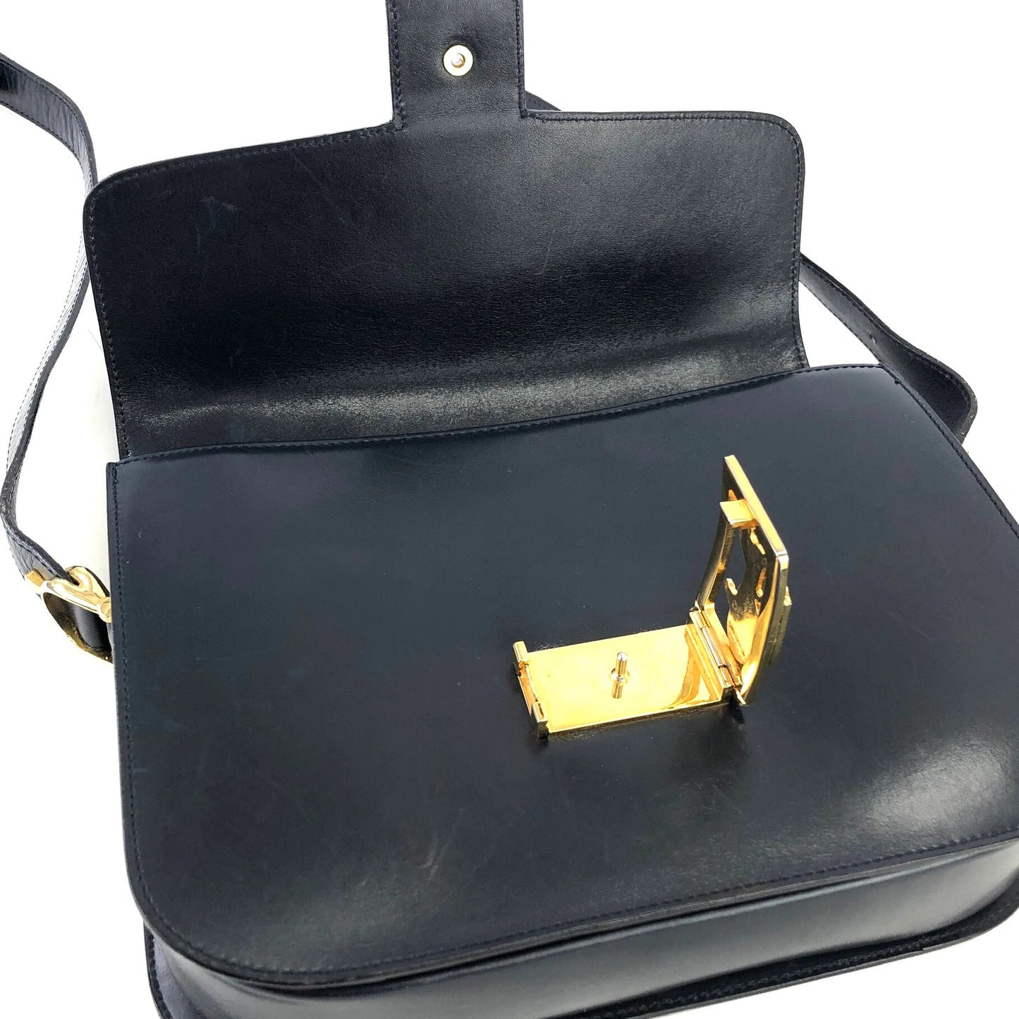 CELINE Horse carriage Leather Crossbody Shoulder bag Navy Vintage Old celine vytmef
