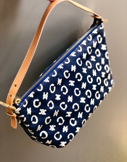CELINE C Macadam Fabric Hobo Handbag Indigo Denim OldCELINE Vintage 5nki6f