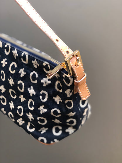 CELINE C Macadam Fabric Hobo Handbag Indigo Denim OldCELINE Vintage 5nki6f