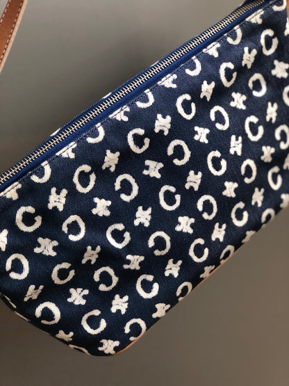 CELINE C Macadam Fabric Hobo Handbag Indigo Denim OldCELINE Vintage 5nki6f