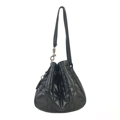 Christian Dior Cannage Lady dior D Charm Patent leather Drawstring Mini Handbag Black 36mvap