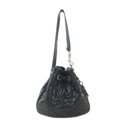 Christian Dior Cannage Lady dior D Charm Patent leather Drawstring Mini Handbag Black 36mvap