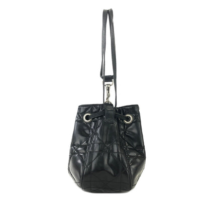 Christian Dior Cannage Lady dior D Charm Patent leather Drawstring Mini Handbag Black 36mvap