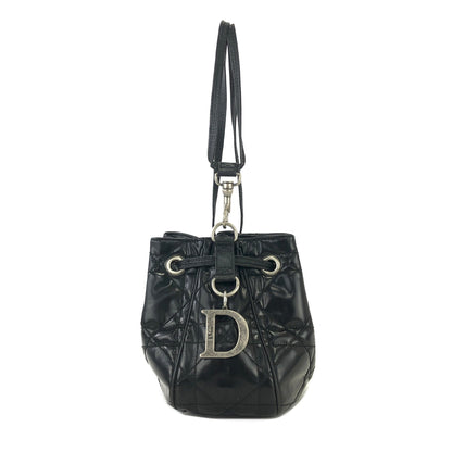 Christian Dior Cannage Lady dior D Charm Patent leather Drawstring Mini Handbag Black 36mvap