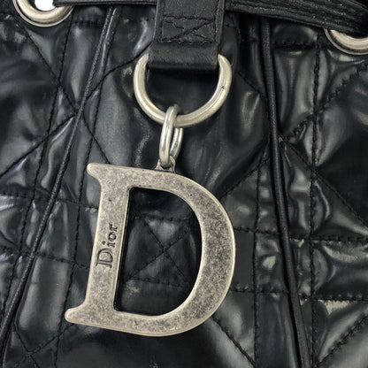 Christian Dior Cannage Lady dior D Charm Patent leather Drawstring Mini Handbag Black 36mvap