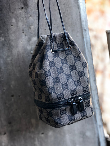 GUCCI GG canvas Drawstring Mini Handbag Pouch Black Vintage Old Gucci cxne44