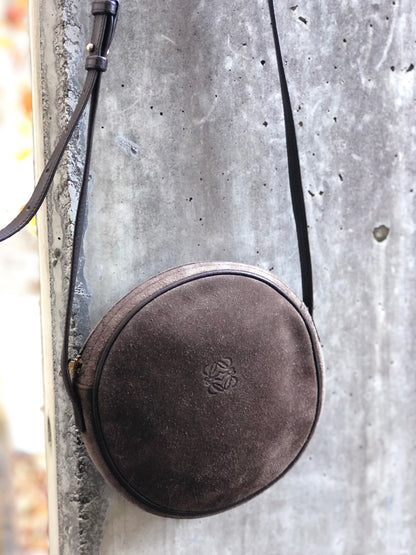 LOEWE Anagram Suede Round Shoulder bag Brown Vintage Old ugssgs