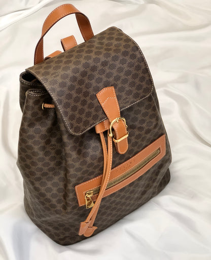Celine Macadam Front Zip Logo Embossed PVC Leather Backpack Rucksack Brown Vintage Old Celine 4jtysd